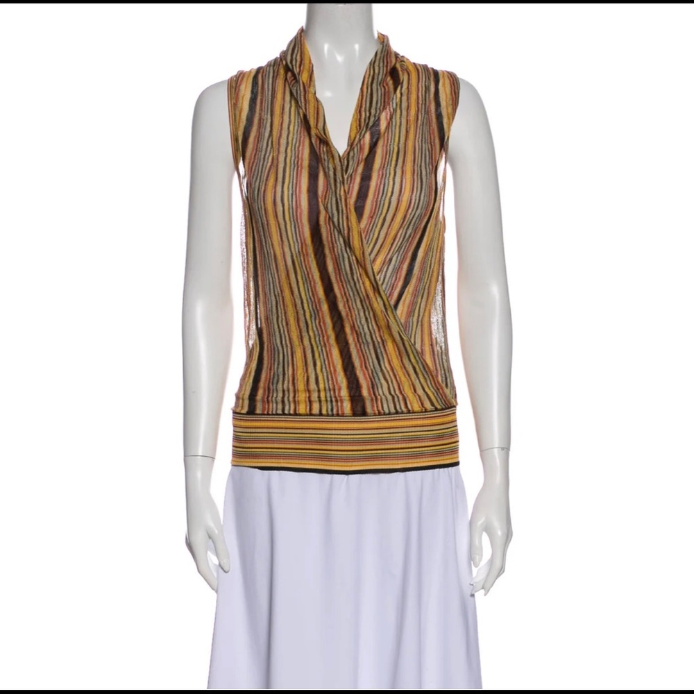 HERMÈS Striped V-Neck Top Size: S | US4, FR36